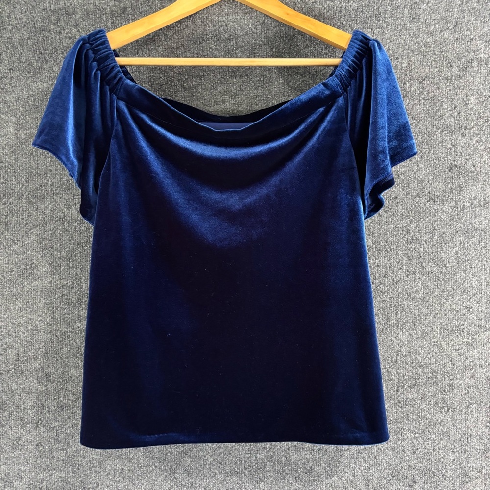 White House Black Market Womens Blue Velvet Off The Shoulder Top Size Small